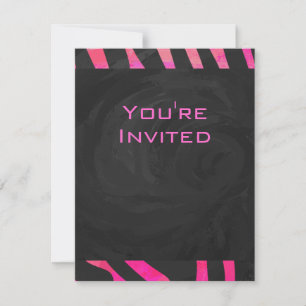 Invitation Monogramme noir et rose chaud Zebra Design