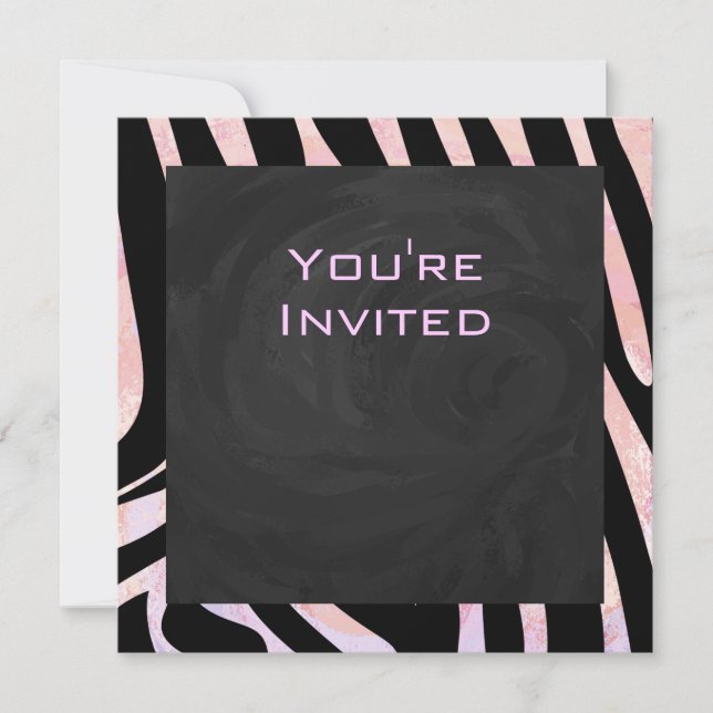 Invitation Monogramme noir et rose Zebra (Devant)