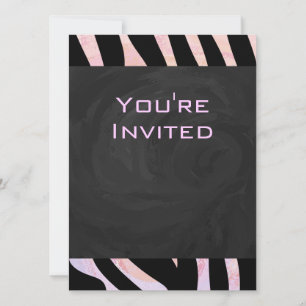 Invitation Monogramme noir et rose Zebra