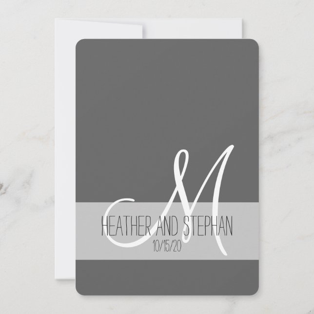 Invitation Monogramme noir, gris et blanc simple et élégant (Dos)