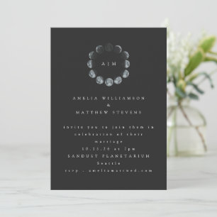 Invitation Monogramme noir minimaliste Lune céleste Mariage