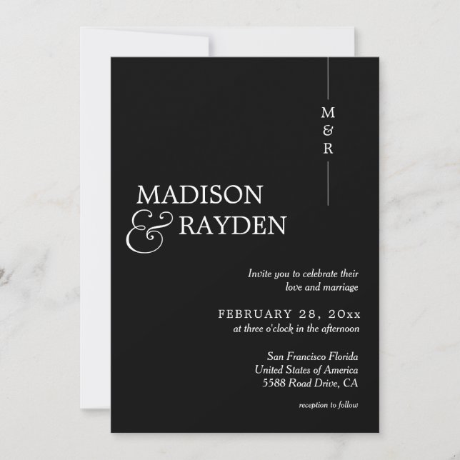 Invitation Monogramme noir moderne Photo QR Code Mariage (Devant)