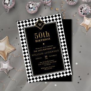 Invitation Monogramme Noir & Or Jalon âge Anniversaire