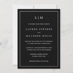 Invitation Monogramme noir simple Mariage élégant
