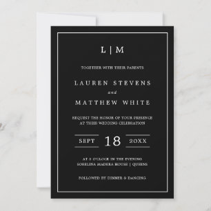 Invitation Monogramme noir simple Mariage élégant