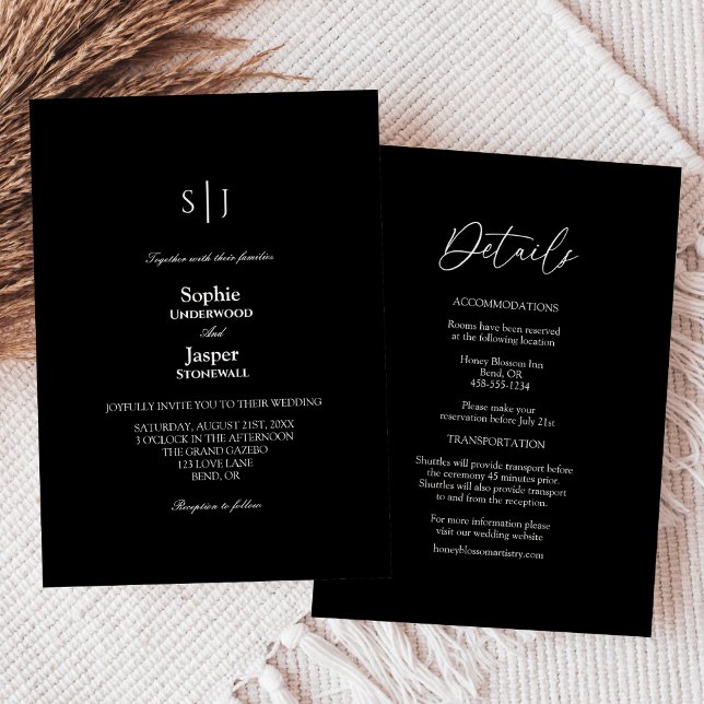 Invitation Monogramme noir simple moderne tout en un Mariage (Créateur téléchargé)