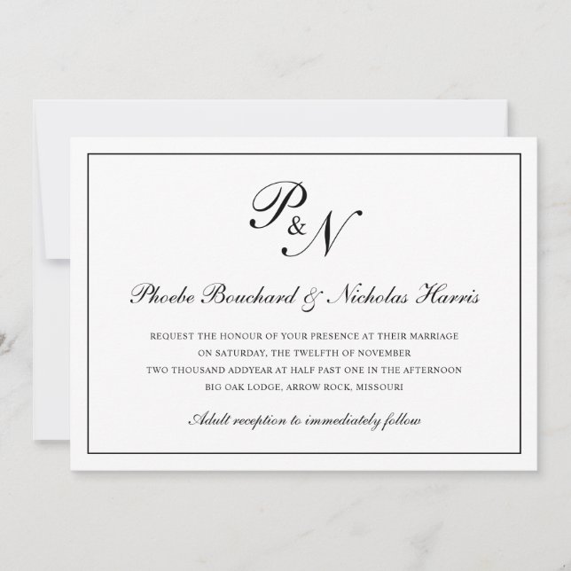 Invitation Monogramme noir traditionnel Mariage officiel (Devant)