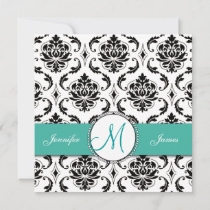 Invitation Monogramme noir turquoise de Damas