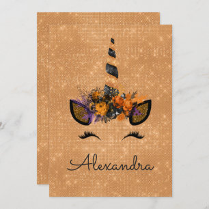 Invitation Monogramme Octobre Sparkle Unicorn Anniversaire