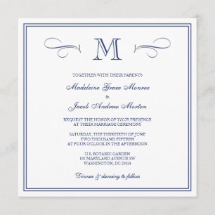 Invitation Monogramme officiel Mariage bleu foncé