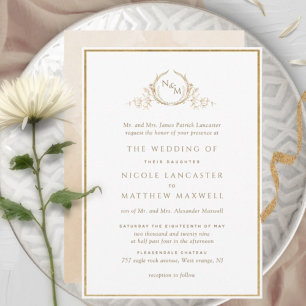 Invitation Monogramme officiel Mariage d'aquarelle or et beig