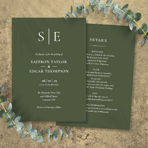 Invitation Monogramme Olive Green Tout en un Mariage