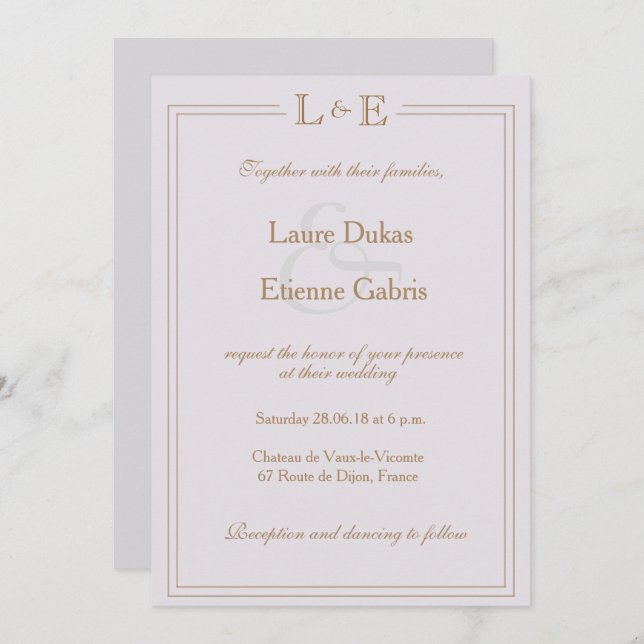 Invitation Monogramme or lilac gris esperie et mariage modern (Devant / Derrière)