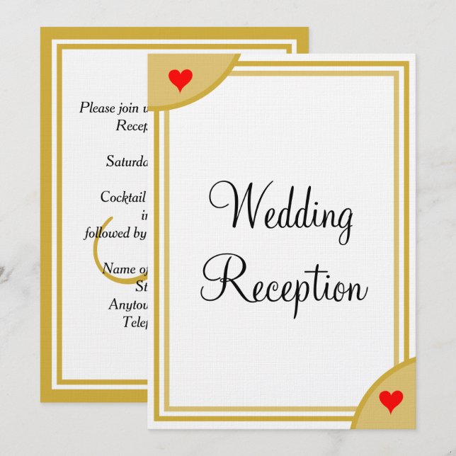 Invitation Monogramme Or Mariage Réception Cœurs Blanc Or (Devant / Derrière)