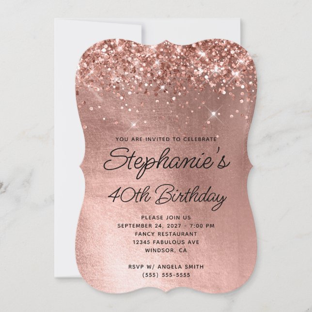 Invitation Monogramme or Rose Glittery 40e anniversaire (Devant)