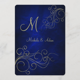 Invitation Monogramme or Royal Blue Elegant Swirl