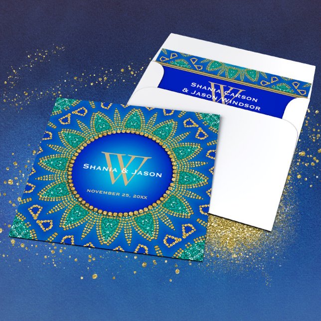Invitation Monogramme Or Soleil Égyptien Turquoise Et Or (Créateur téléchargé)