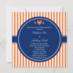 Invitation Monogramme Orange et Blancs avec Royal Blue