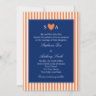 Invitation Monogramme Orange et Blancs avec Royal Blue