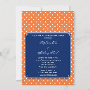 Invitation Monogramme orange, pois blanc avec bleu de roi