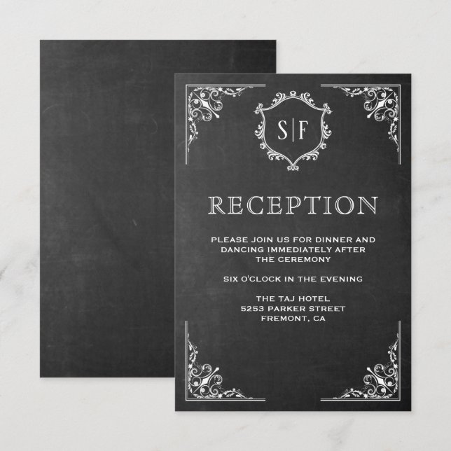 Invitation Monogramme Orné Tableau Réception (Devant / Derrière)