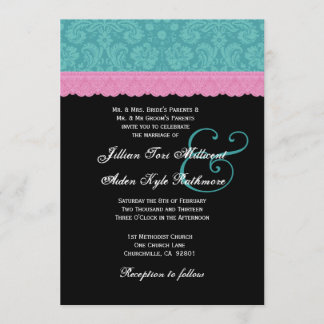 Invitation Monogramme P524 du Mariage de dentelle rose et aqu