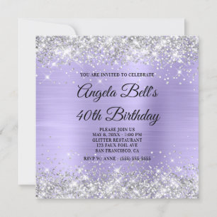 Invitation Monogramme Pailleté Argent Lavande Pâle Brillante