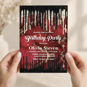 Invitation Monogramme pailleté chic rouge noir coulant