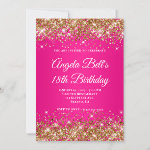 Invitation Monogramme Pailleté Or Rose Chaude Ombre 18e Anniv