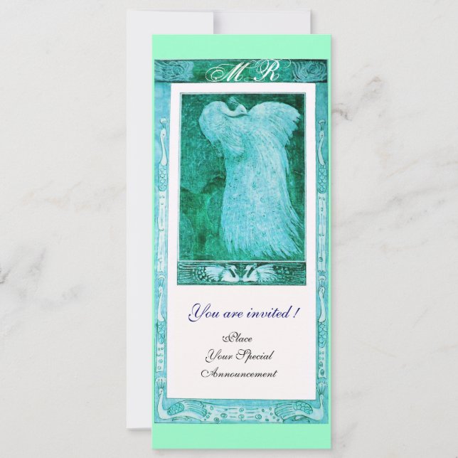Invitation MONOGRAMME PAON AMOUR MARIAGE ,bleu blanc (Devant)