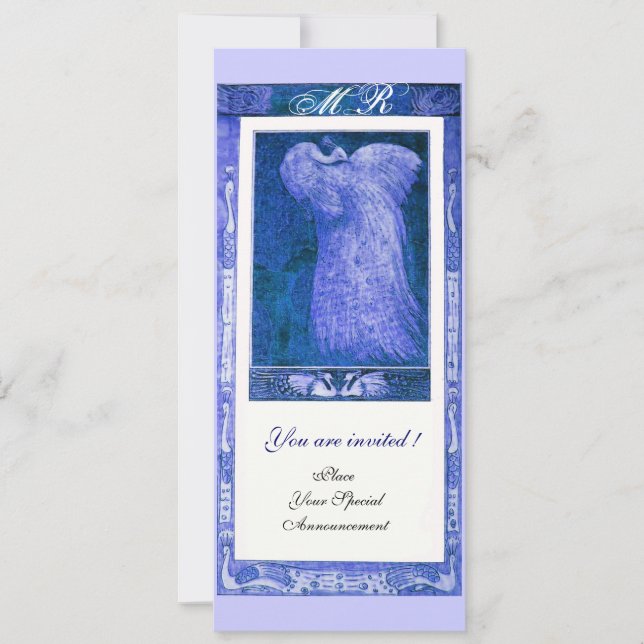 Invitation MONOGRAMME PAON AMOUR MARIAGE ,bleu blanc (Devant)