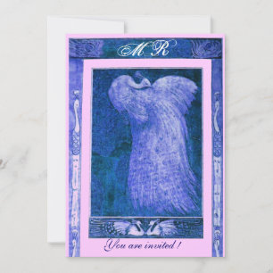Invitation MONOGRAMME PAON AMOUR MARIAGE , bleu blanc rose
