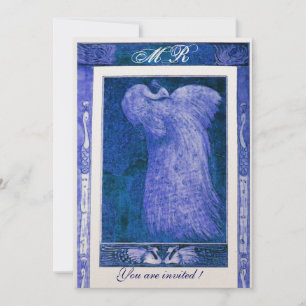 Invitation MONOGRAMME PAON AMOUR MARIAGE , bleu champagne