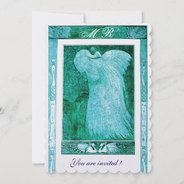 Invitation MONOGRAMME PAON AMOUR MARIAGE Perle Bleu Blanc (Devant)