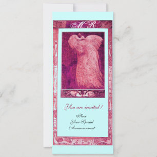 Invitation MONOGRAMME PAON AMOUR MARIAGE , rose rouge blanc b