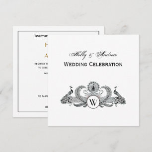 Invitation Monogramme Paons Vintage
