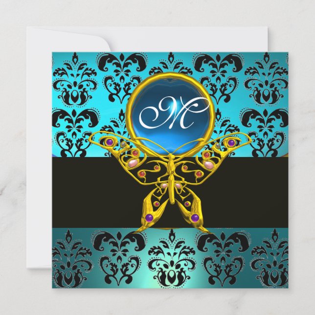 Invitation MONOGRAMME PAPILLON HYPER, damas bleu saphir (Devant)