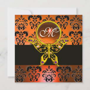 Invitation MONOGRAMME PAPILLON HYPER, damas orange, gemme jau