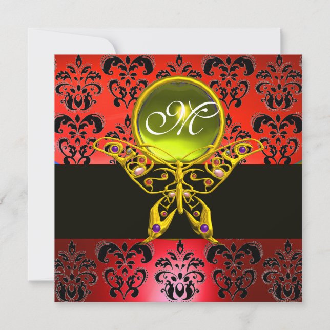 Invitation MONOGRAMME PAPILLON HYPER, damas rouge, gemme jaun (Devant)