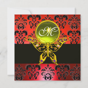 Invitation MONOGRAMME PAPILLON HYPER, damas rouge, gemme jaun