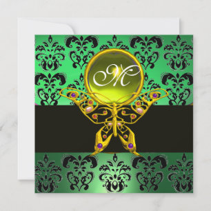 Invitation MONOGRAMME PAPILLON HYPER, damas vert, gemme jaune