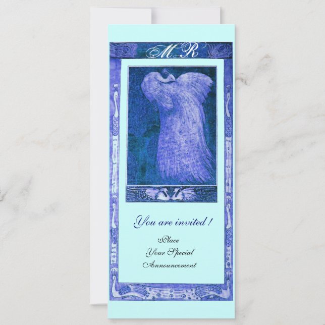 Invitation MONOGRAMME PERROQUET AMOUR MARIAGE , bleu blanc (Devant)