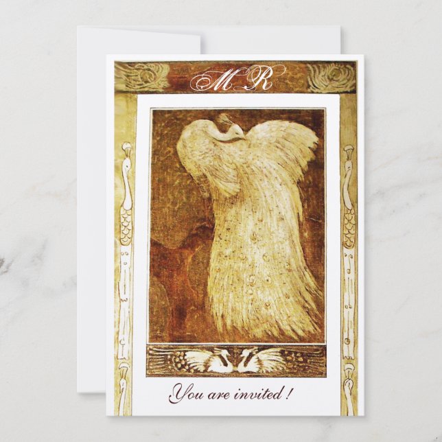 Invitation MONOGRAMME PERROQUET AMOUR MARIAGE ,marron  jaune  (Devant)