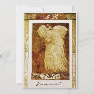 Invitation MONOGRAMME PERROQUET AMOUR MARIAGE ,marron  jaune 