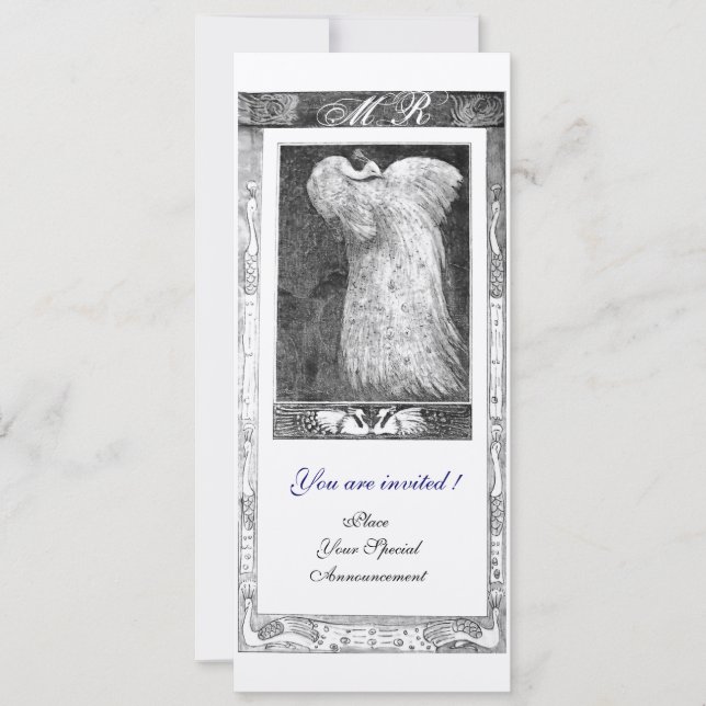Invitation MONOGRAMME PERROQUET AMOUR MARIAGE ,Noir Blanc Arg (Devant)