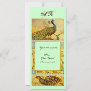 Invitation MONOGRAMME PERRUCHES AMOUR MARIAGE ,marron vert ja