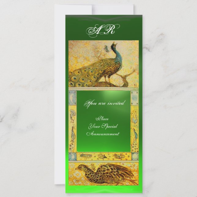 Invitation MONOGRAMME PERRUCHES AMOUR MARIAGE ,marron vert ja (Devant)