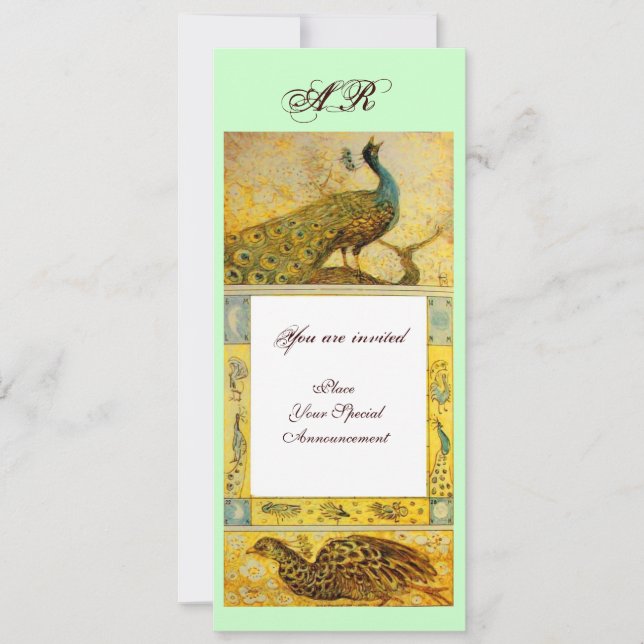 Invitation MONOGRAMME PERRUCHES AMOUR MARIAGE ,marron vert ja (Devant)