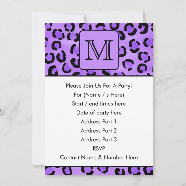Invitation Monogramme personnalisé Empreinte de léopard pourp (Devant)