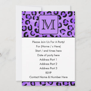 Invitation Monogramme personnalisé Empreinte de léopard pourp